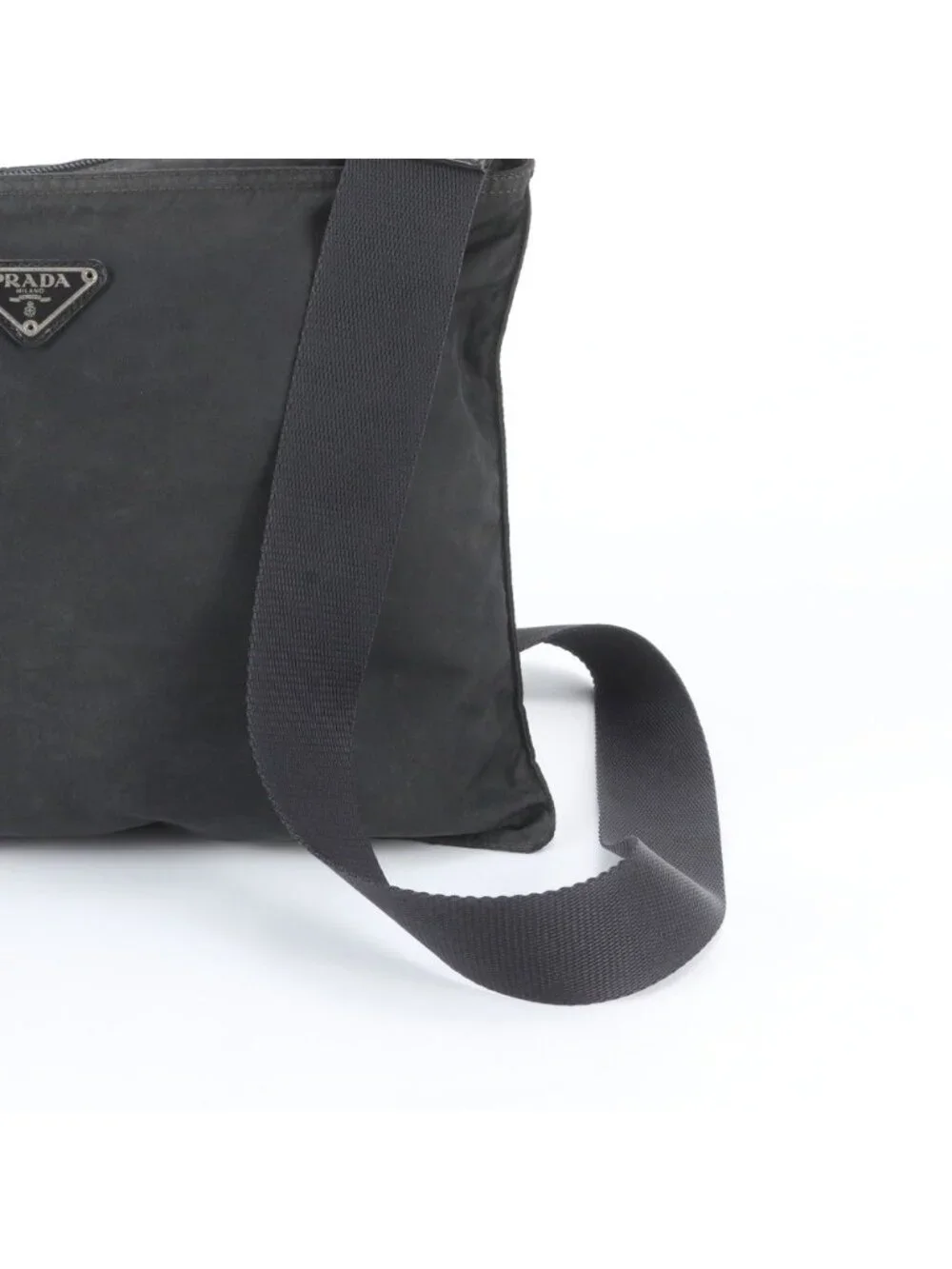 Prada Tessuto Nylon Triangle Logo Leather Shoulder Bag Crossbody Messenger Black